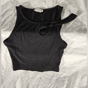 Lovers + Friends Black Asymmetrical Top Crop Tank Top